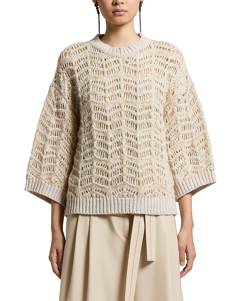 Peserico Wool, Silk & Cashmere Open Knit Sweater
