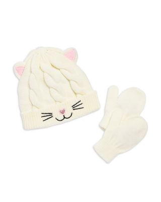 Girls' Two Piece Cable Knit Kitty Hat & Mittens Set - Little Kid