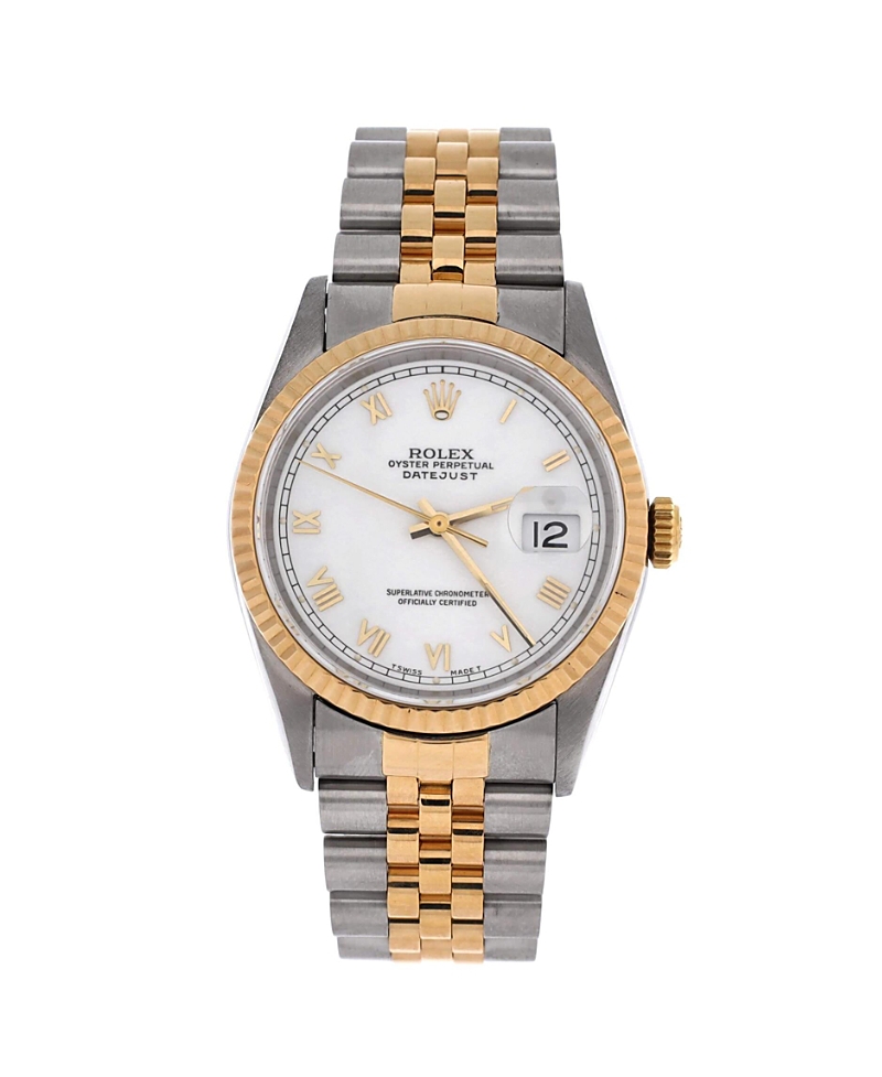 Pre-owned Pre-owned Rolex Rolex Oyster Perpetual Datejust Automatic Watch In Stainless Steel And Gold 36mm In Dial Color: White