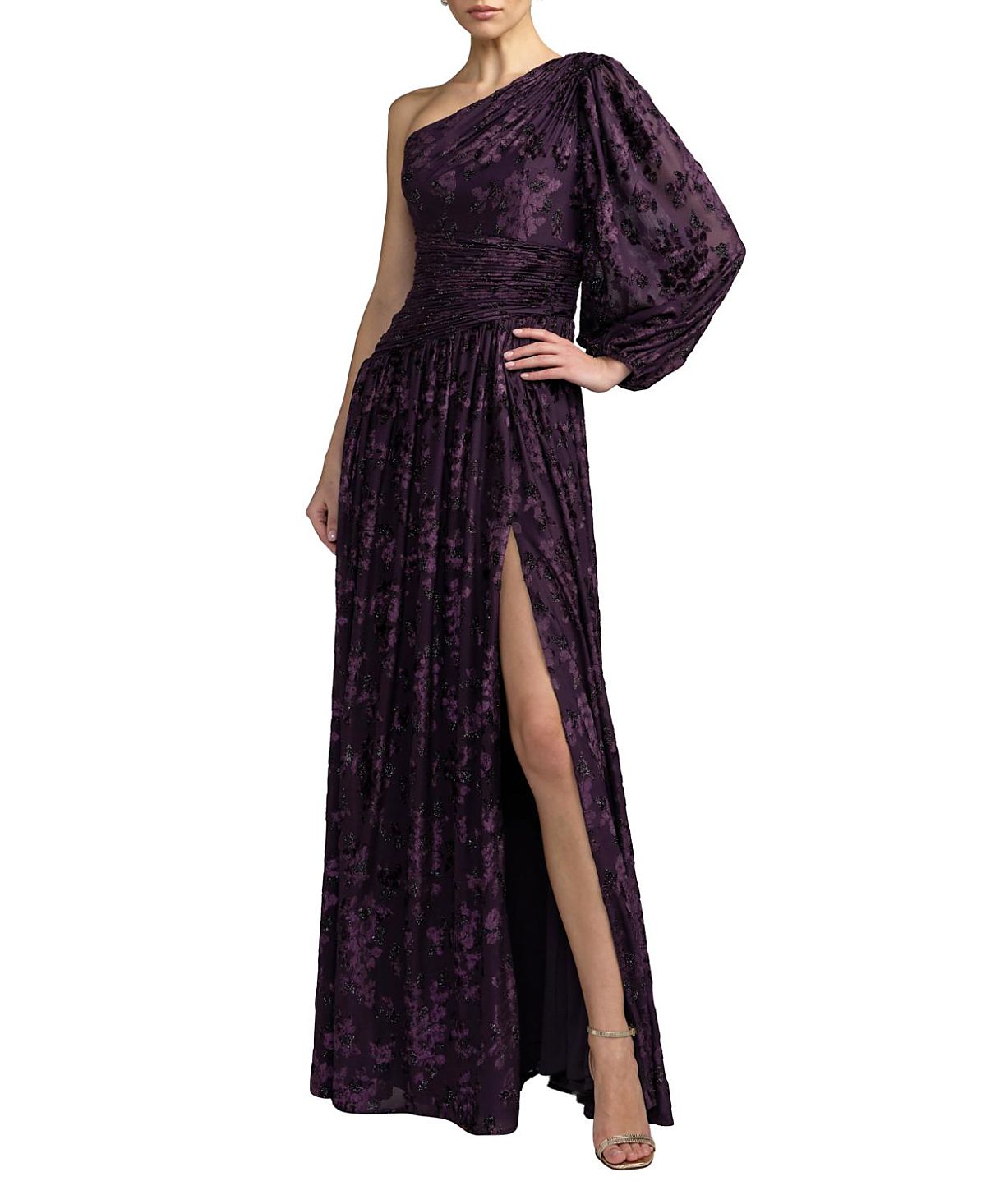 Mac Duggal One Shoulder Burnout Velvet Gown