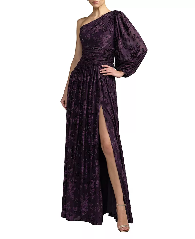 Mac Duggal One Shoulder Burnout Velvet Gown
