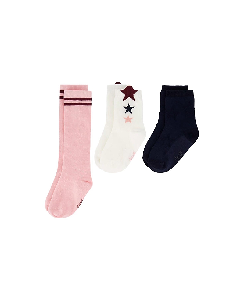 Deux par Deux Girls' Knit Ribbed Cuff Star Detail Socks - Little Kid, Big Kid