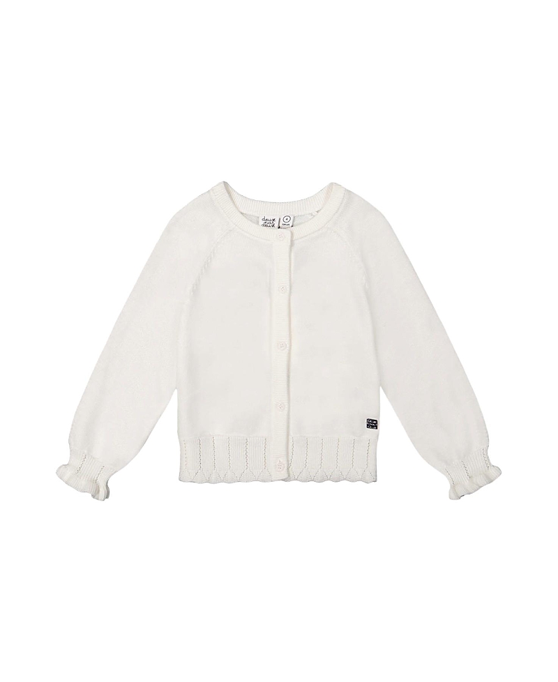 Deux par Deux Girls' Knit Button-Front Scallop Ruffle Trim Cardigan - Big Kid