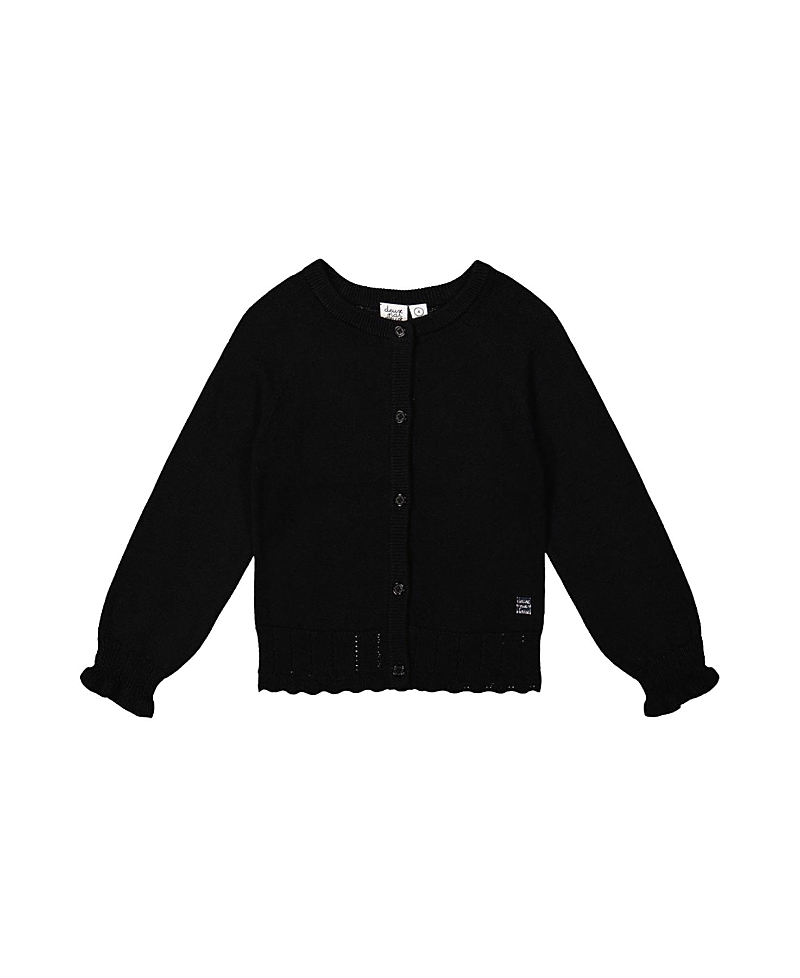 Deux par Deux Girls' Knit Button-Front Scallop Ruffle Trim Cardigan - Big Kid