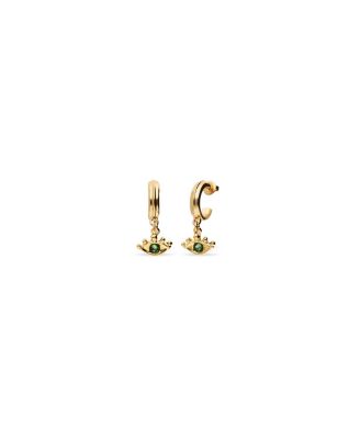   Gold-Plated Hoop Earrings with Eye Detail with Green Crystal