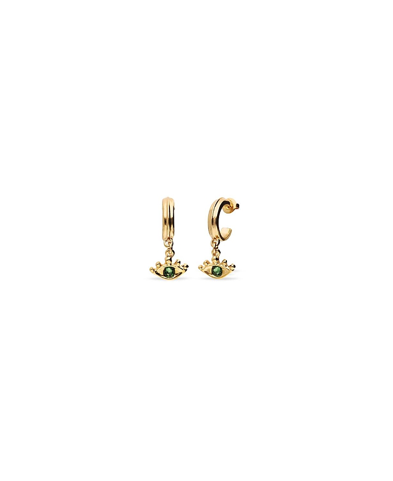 UNOde50 Gold-Plated Hoop Earrings with Eye Detail with Green Crystal