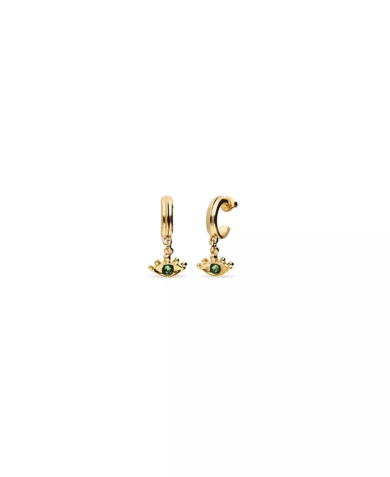 UNOde50 Gold-Plated Hoop Earrings with Eye Detail with Green Crystal