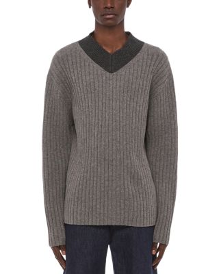 Contrast V Neck Rustic Wool Sweater