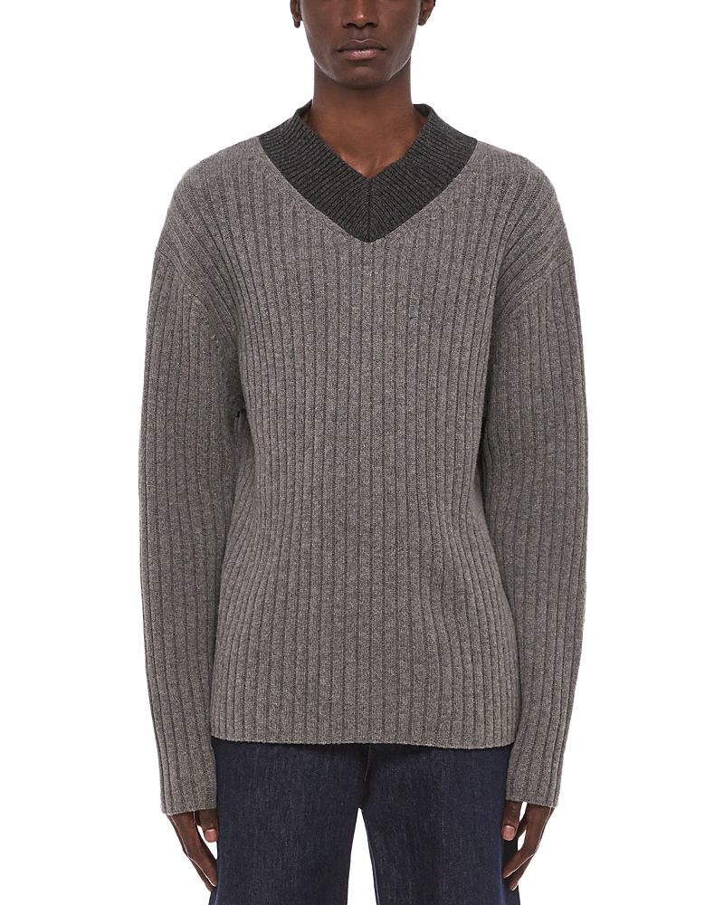 Helmut Lang Contrast V Neck Rustic Wool Sweater