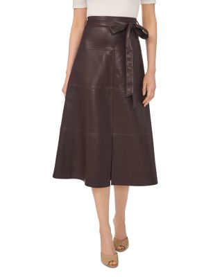 Faux Leather Tie Waist Midi Skirt