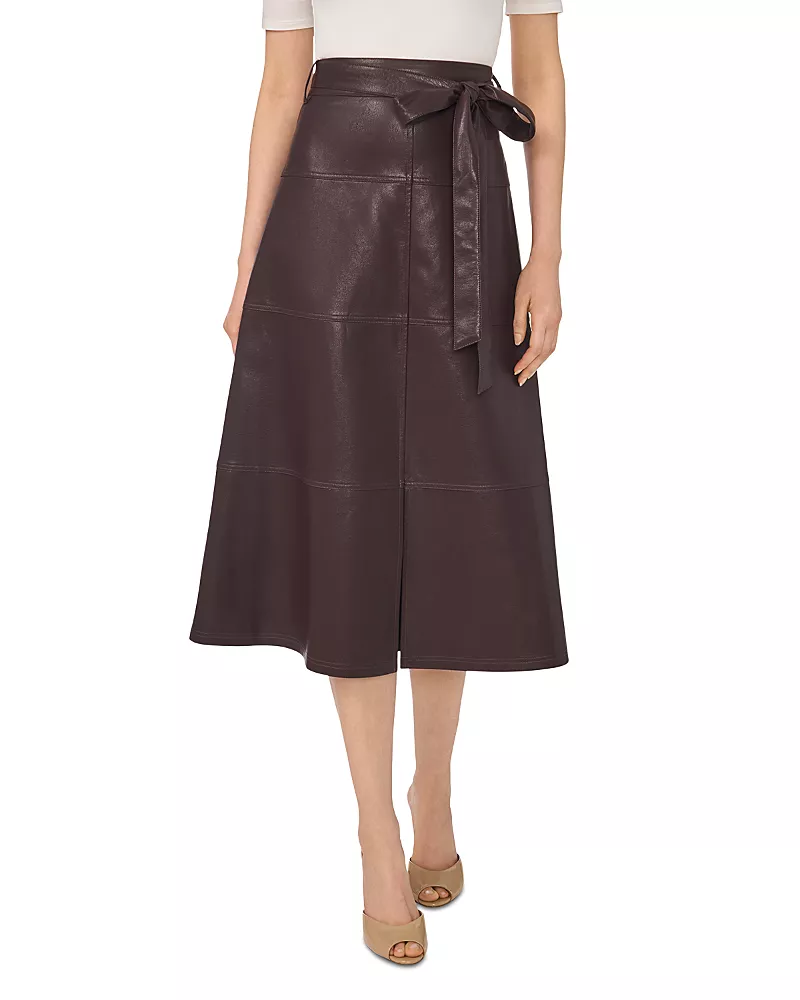 CeCe Faux Leather Tie Waist Midi Skirt