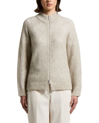 Boucl&eacute; Zip Up Sweater with Micro-Sequins