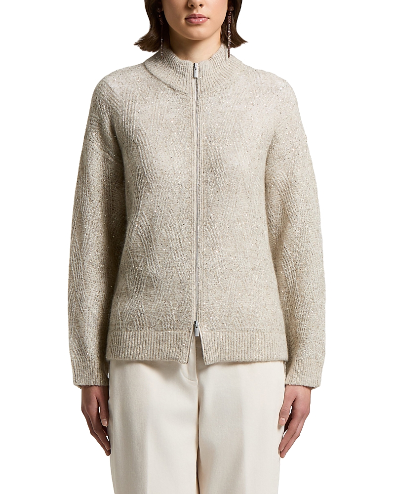 Peserico Boucle Zip Up Sweater with Micro-Sequins