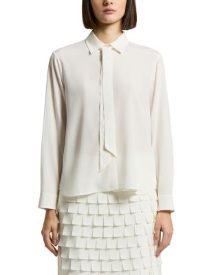 Silk Stretch Crepe de Chine Tie Neck Top