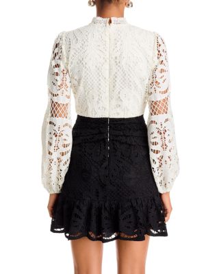 Contrast Lace Long Sleeve Mini Dress - Exclusive - thumbnail 4