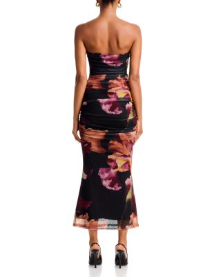 Placed Floral Mesh Strapless Iris Print Maxi Dress - Exclusive - thumbnail 4
