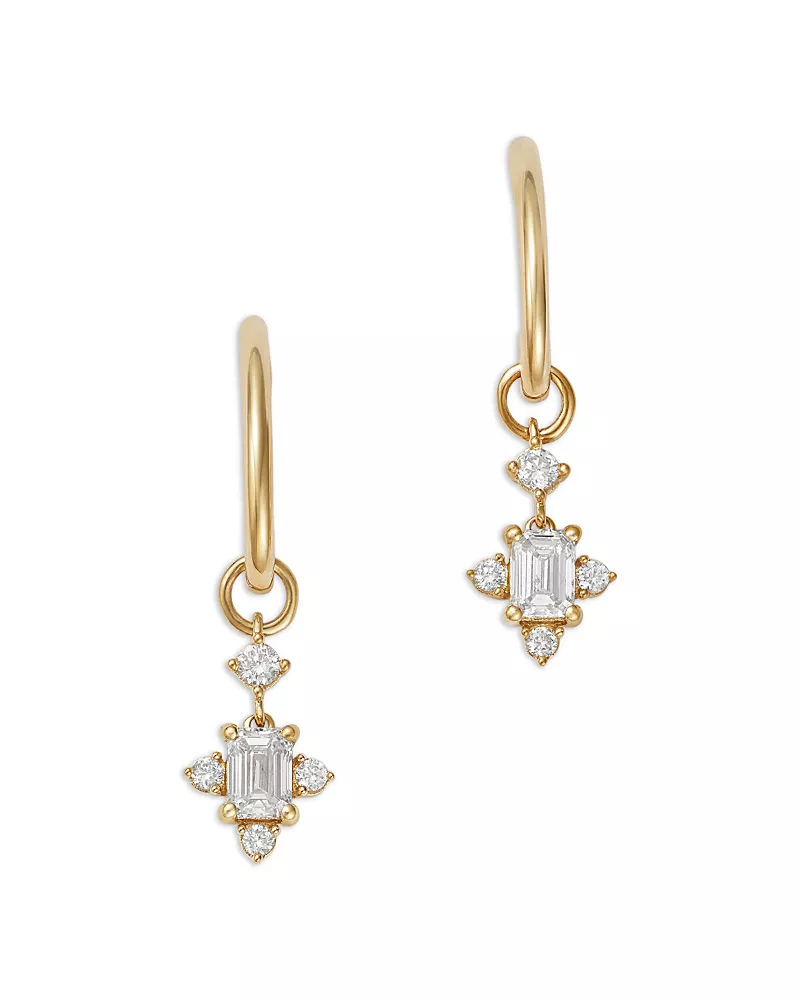 Moon & Meadow 10K Yellow Gold Lab Grown Diamond Cluster Drop Earrings, 0.50 tcw