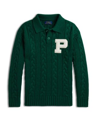 Boys' Cable Knit Cotton & Wool Polo Sweater - Little Kid, Big Kid