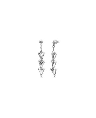  Long Earrings with Hearts Plated in Sterling Silver