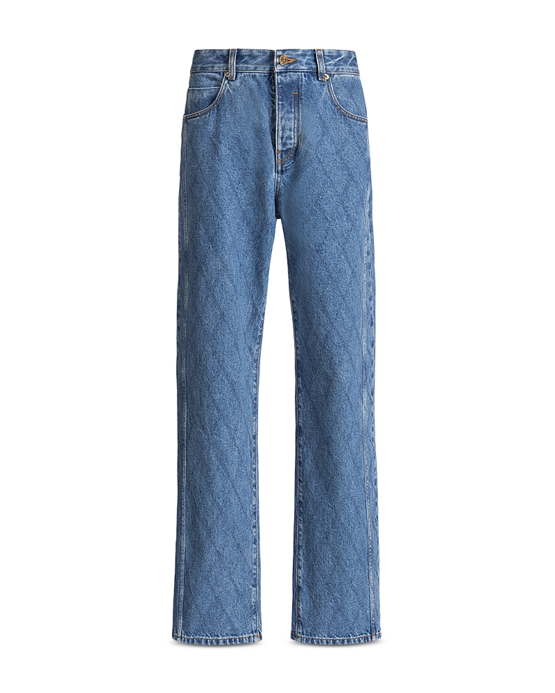 Balmain Quilt Pattern Loose Fit Cotton 33.9 Jeans in Blue