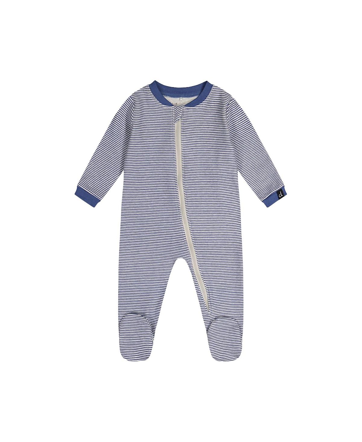 Deux par Deux Boys' Stripe Organic Cotton Front Zipper Footed One Piece Pajama - Baby