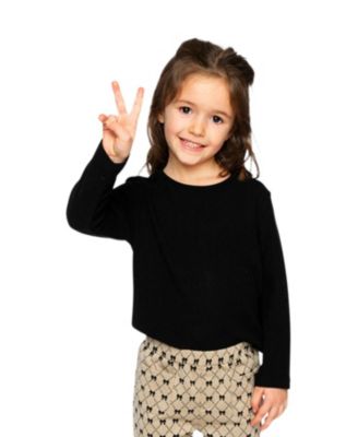 Girls' Brushed Rib Crew Neck Long Sleeve Top - Little Kid