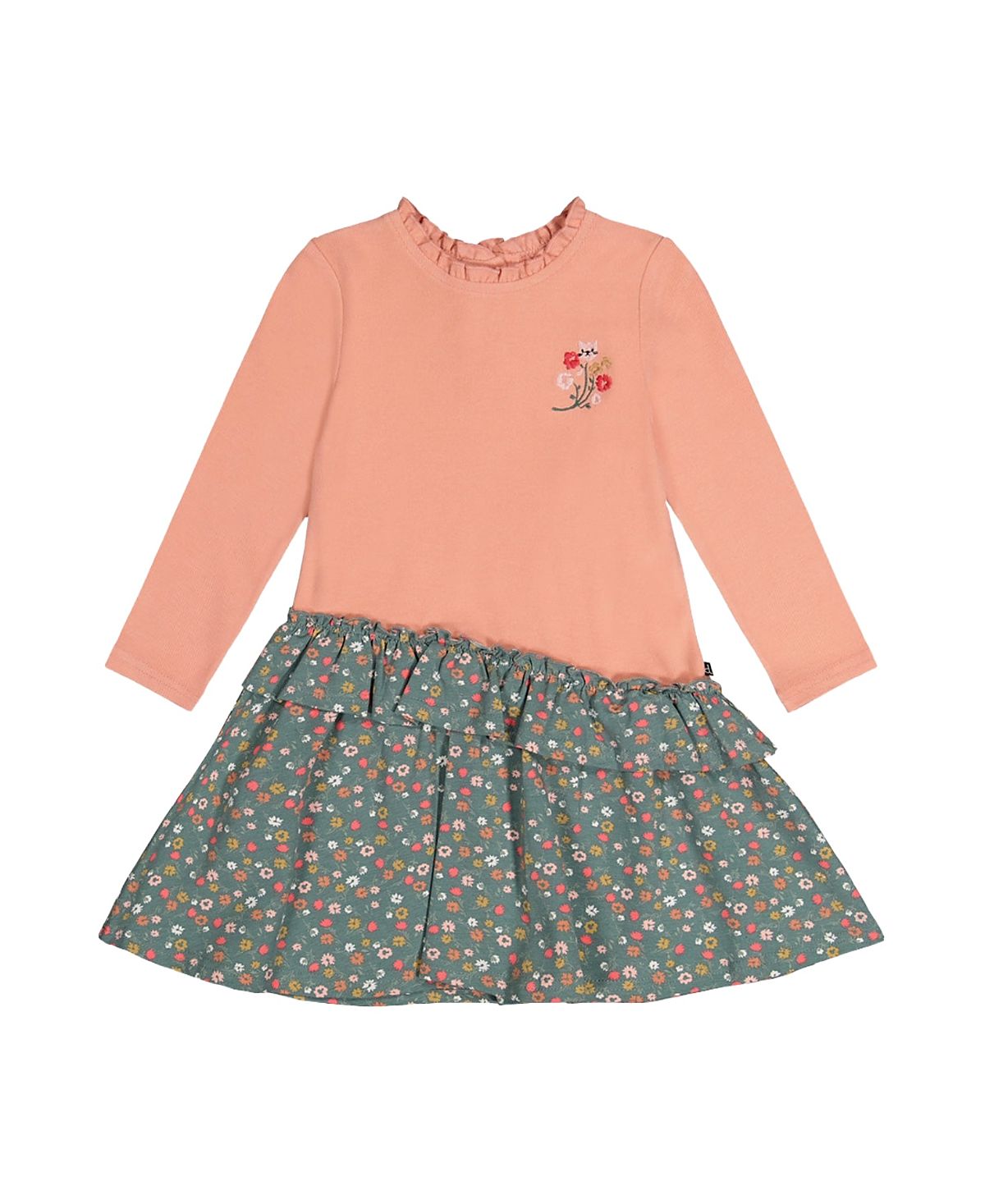 Deux par Deux Girls' Bi-Material Ribbed Bodice Gathered Skirt Dress - Little Kid