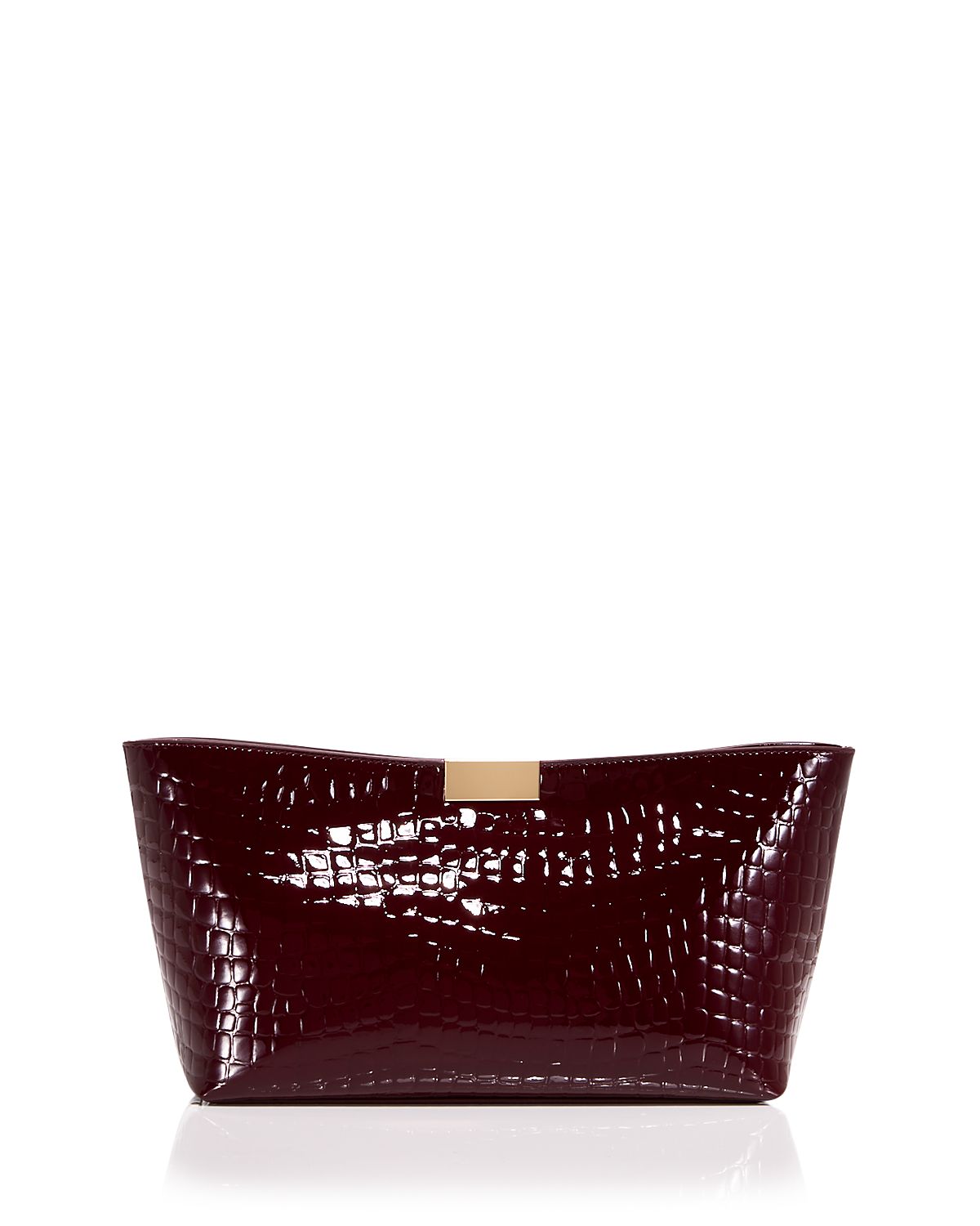 Aqua Medium Croc Embossed Patent Leather Clutch - Exclusive