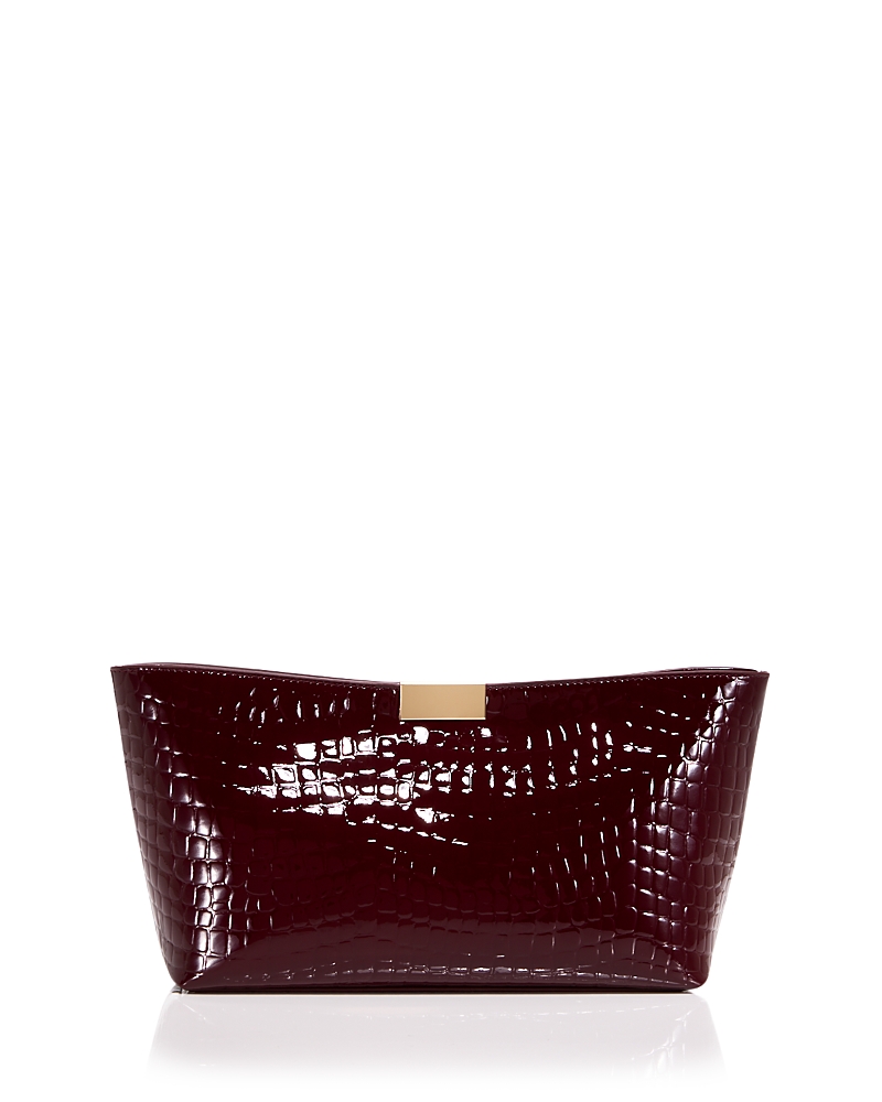 Aqua Medium Croc Embossed Patent Leather Clutch - Exclusive In Red
