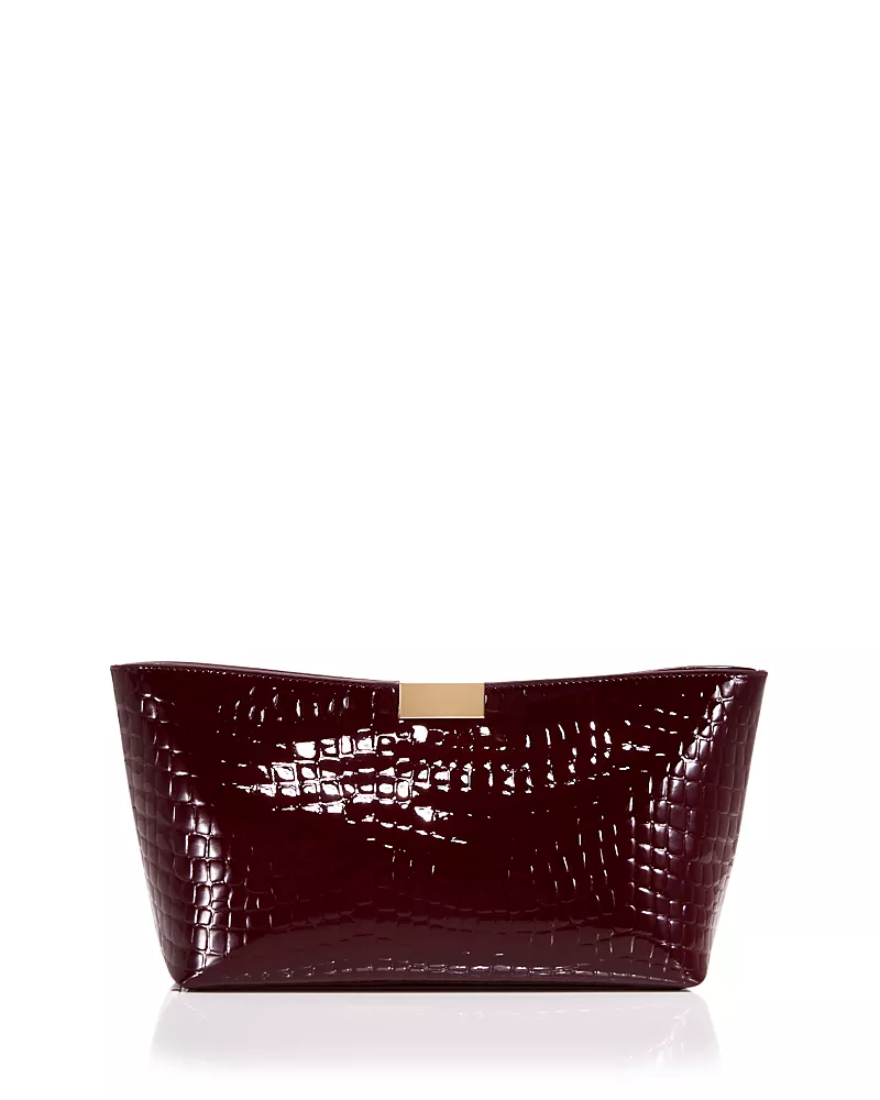 Aqua Medium Croc Embossed Patent Leather Clutch - Exclusive