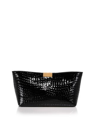 Medium Croc Embossed Patent Leather Clutch - Exclusive