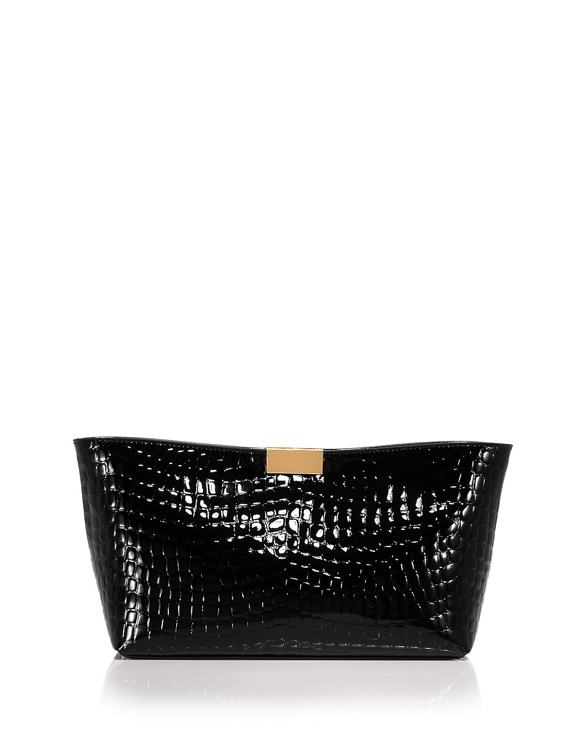 Aqua Medium Croc Embossed Patent Leather Clutch - Exclusive