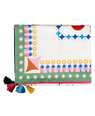  Nilufer Digital Printed Tassel Embroidered Cotton Tablecloth, 62.9" x 94.4"
