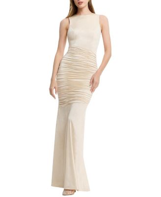  Violetta Bateau Neck Ruched Mermaid Gown