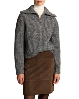 Wool Cashmere Sailor Collar Half Zip Sweater