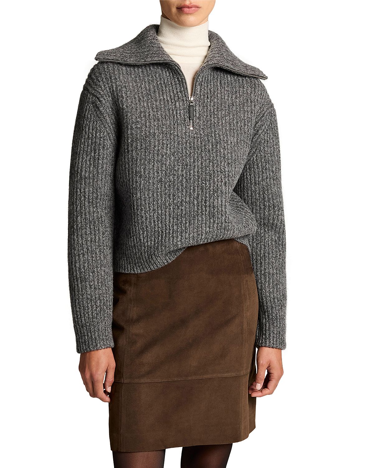 Vince Wool Cashmere Sailor Collar Half Zip Sweater