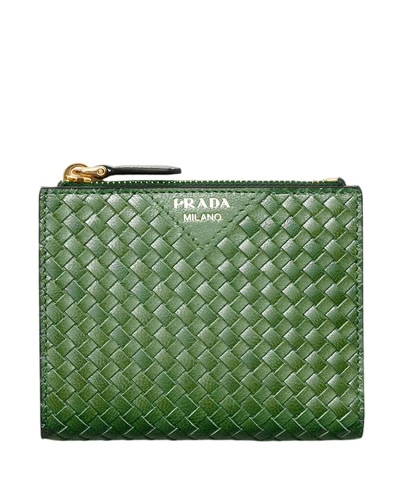 Prada Small Woven Madras Leather Wallet