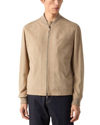 Regular Fit Suede Leather Bomber Jacket