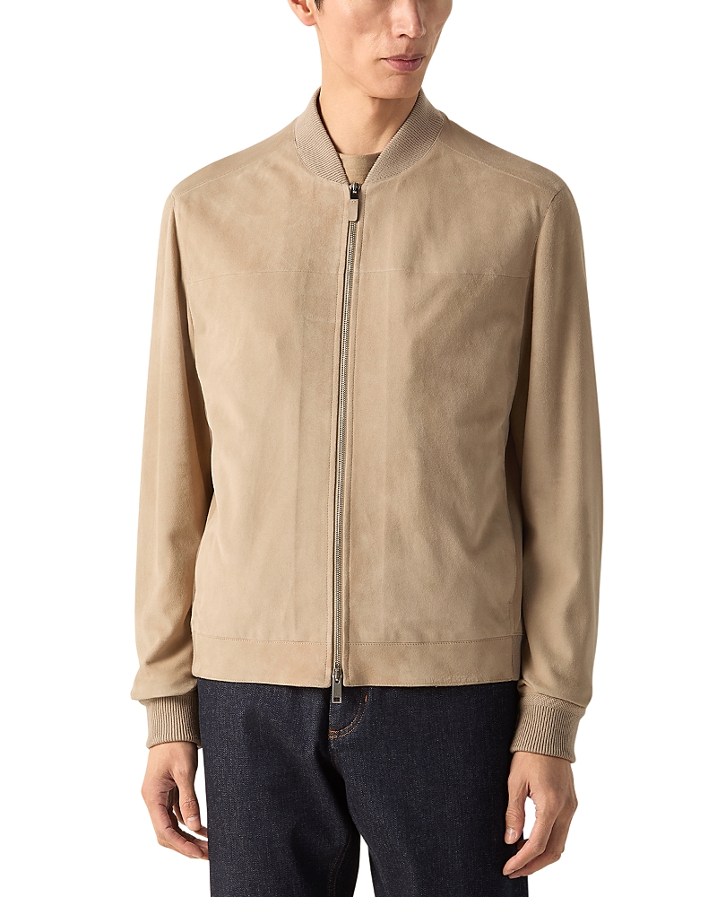 Zegna Regular Fit Suede Leather Bomber Jacket