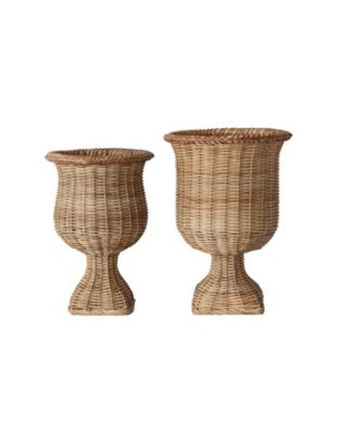  Woven Rattan Urns, Set of 2