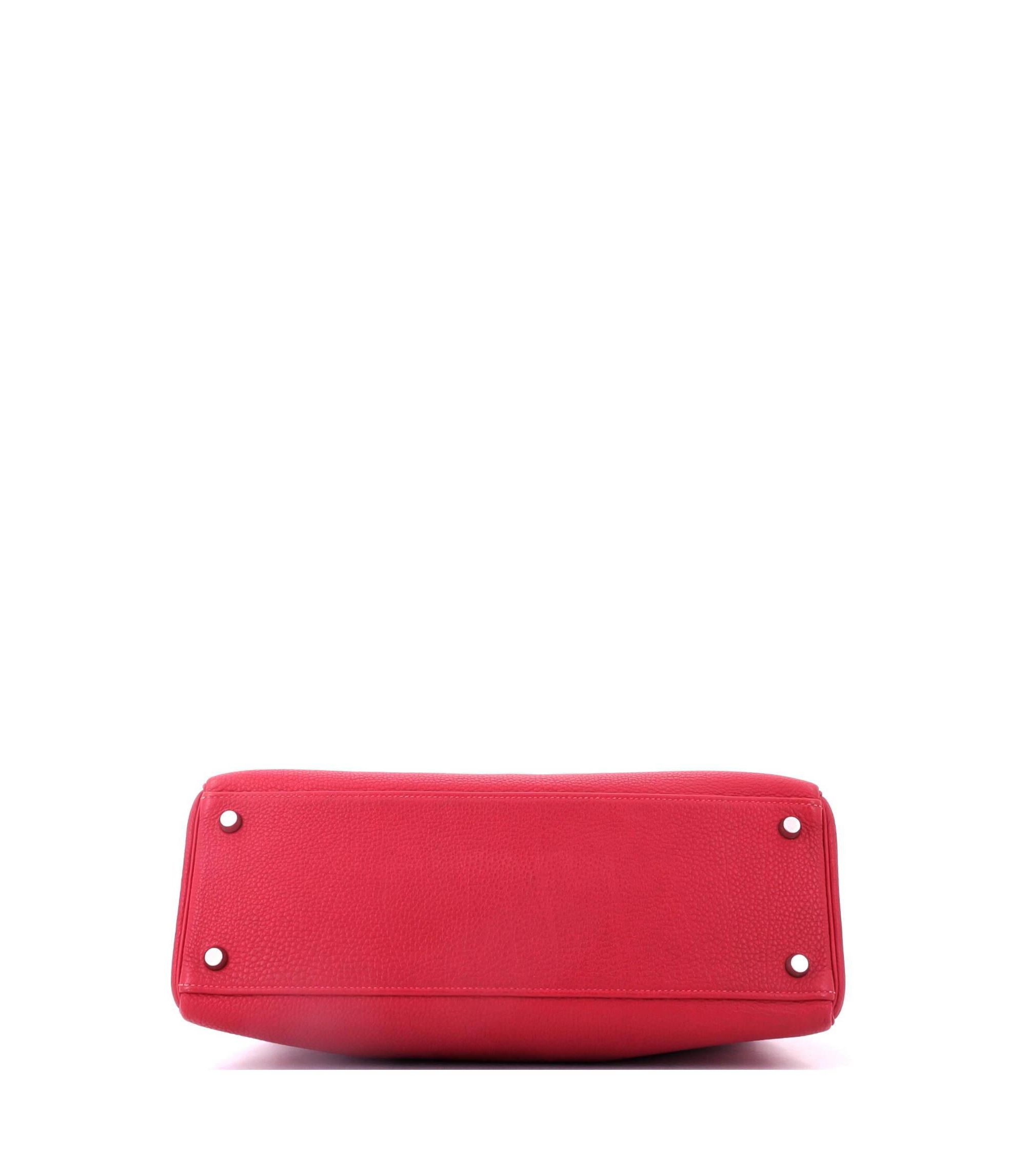 Kelly 32 Handbag Red Togo with Palladium Hardware — Image 5