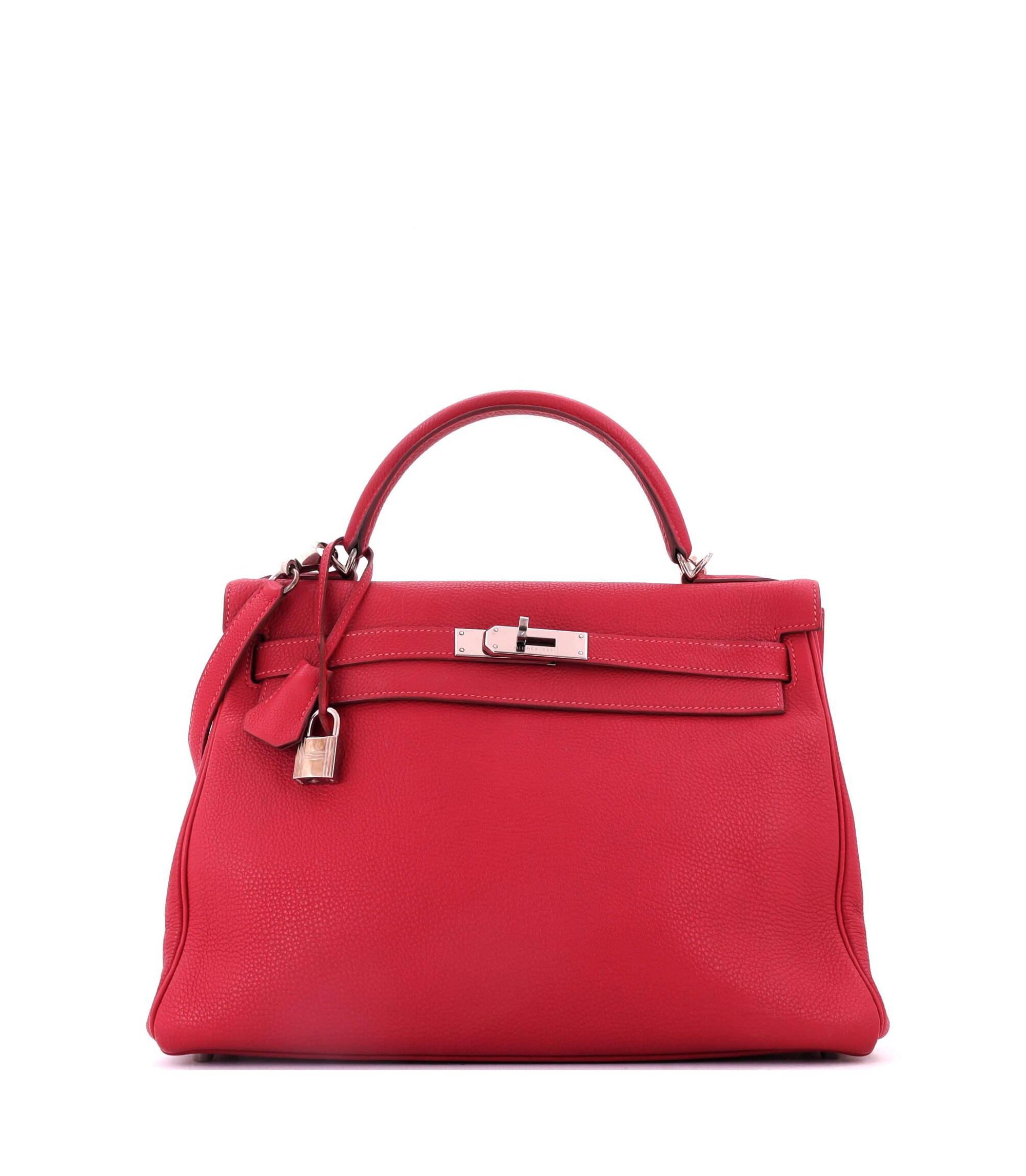 Kelly 32 Handbag Red Togo with Palladium Hardware - Image 1