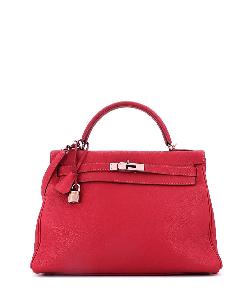 Pre-Owned HERMES Kelly 32 Handbag Red Togo with Palladium Hardware
