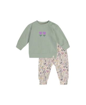  Girls' Heart Organic Cotton Coordinated Pants and Long Sleeve Top Set - Baby