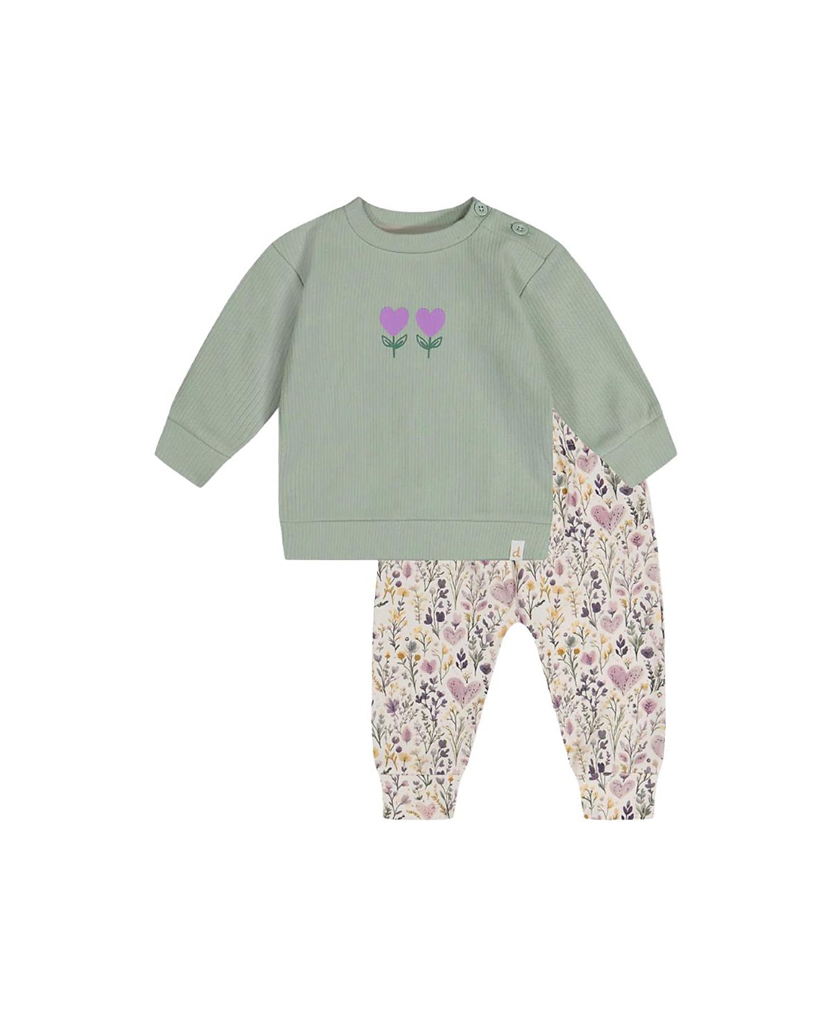 Deux par Deux Girls' Heart Organic Cotton Coordinated Pants and Long Sleeve Top Set - Baby