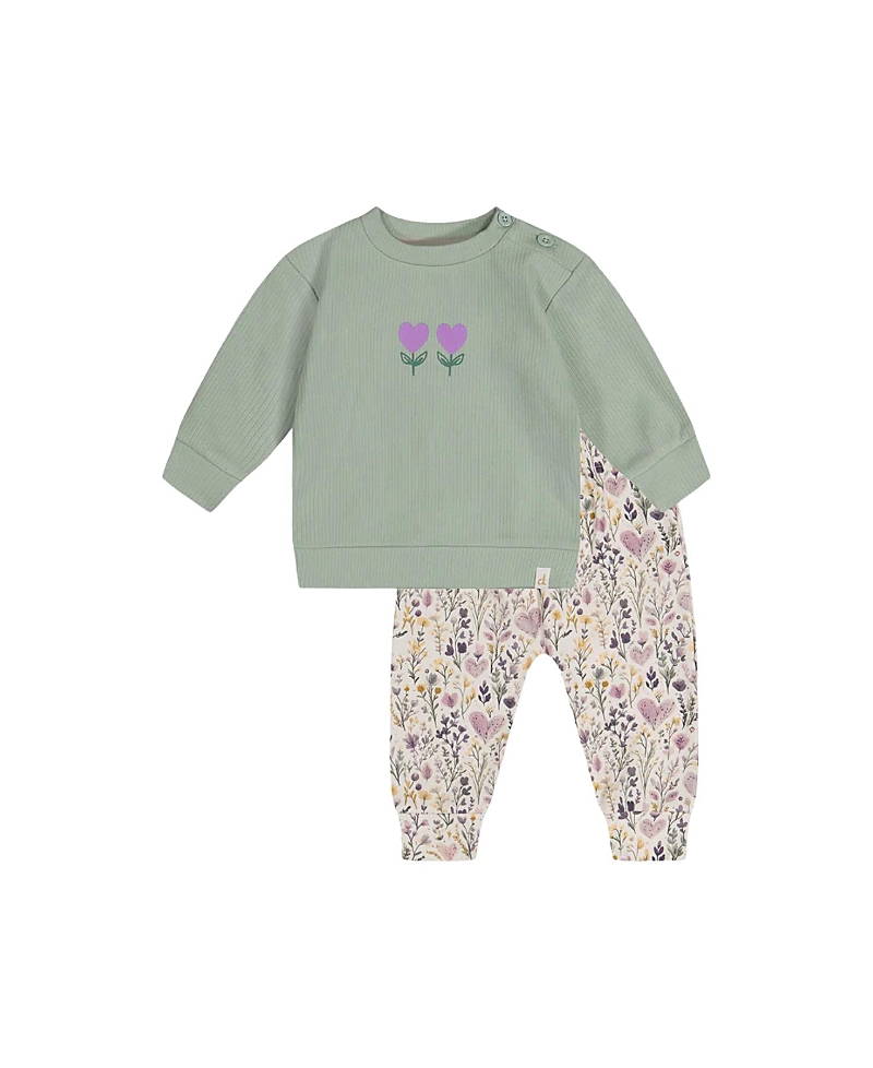 Deux par Deux Girls' Heart Organic Cotton Coordinated Pants and Long Sleeve Top Set - Baby