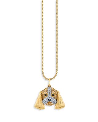 14K Yellow Gold Multicolor Diamond Cocker Spaniel Dog Pendant Necklace, 16-18"
