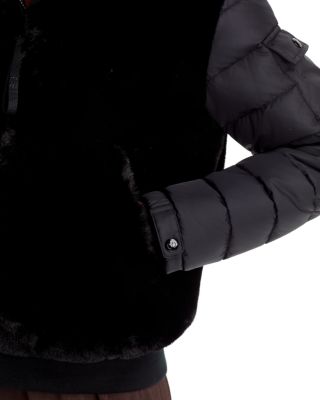 Faux Fur Mixed Media Bomber Jacket - Exclusive - thumbnail 6