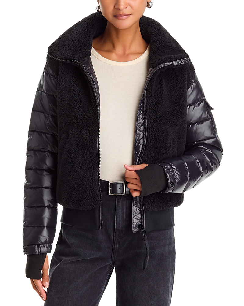 Aqua Sherpa Mixed Media Bomber Jacket - Exclusive