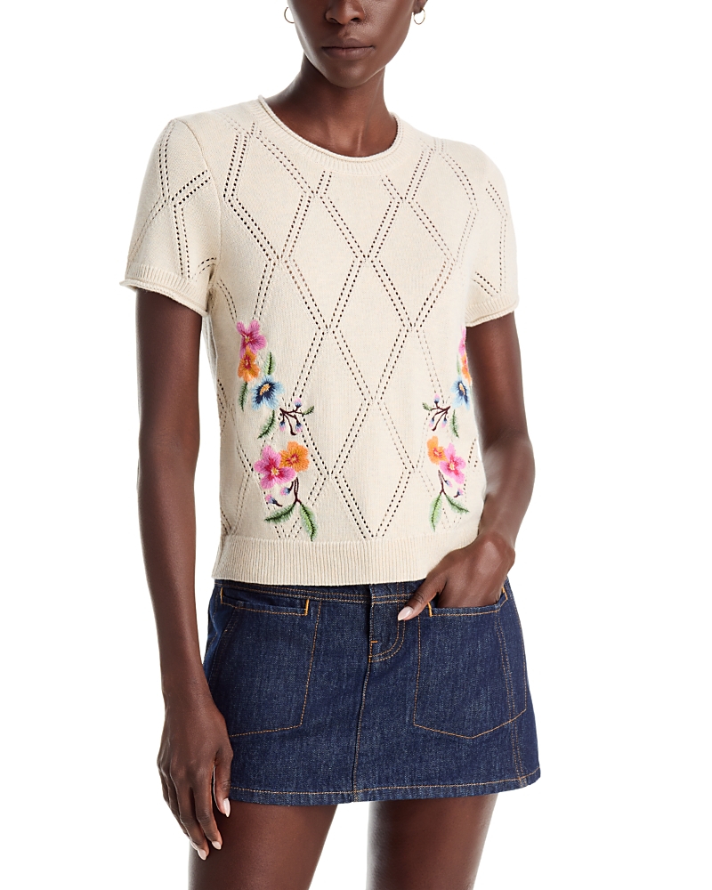 Tommy Bahama Cotton Diamond Stitch Embroidered Sweater